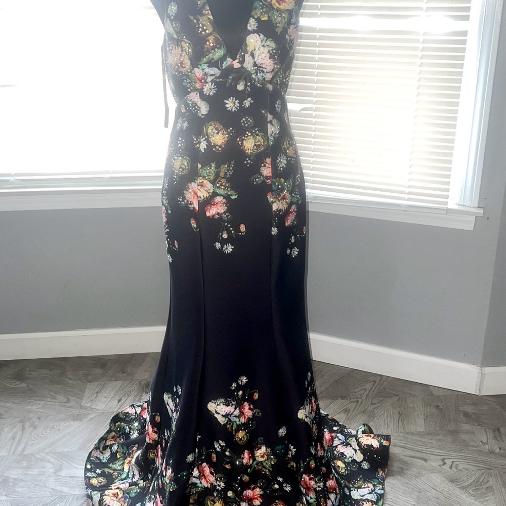 Camille La Vie Black Floral Prom Dress